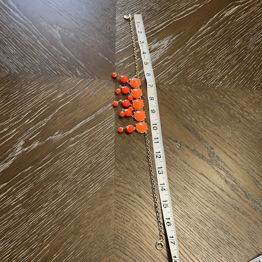 J.Crew bright orange beads with gold tone  statement necklace 9.5”